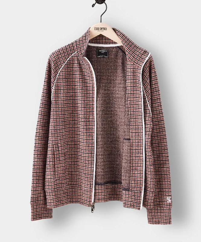 Houndstooth Wool Track Jacket in Wineberry