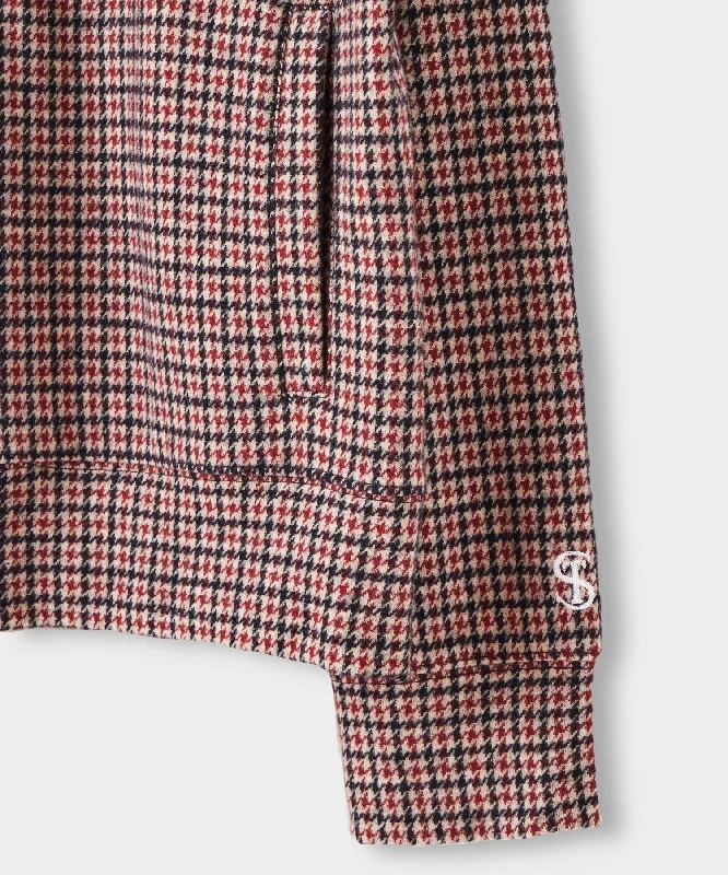 Houndstooth Wool Track Jacket in Wineberry