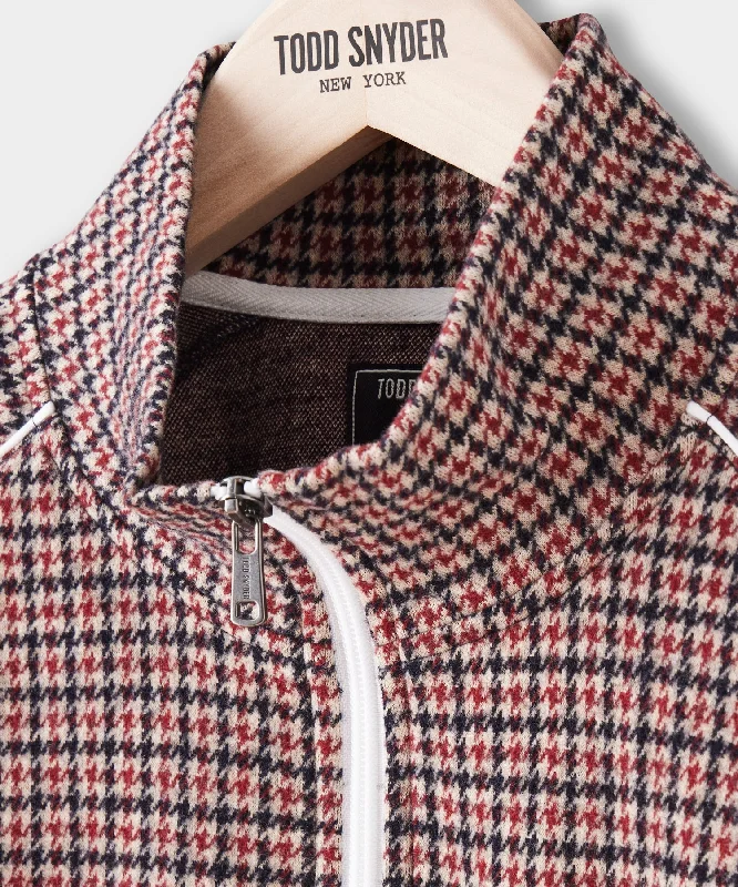 Houndstooth Wool Track Jacket in Wineberry