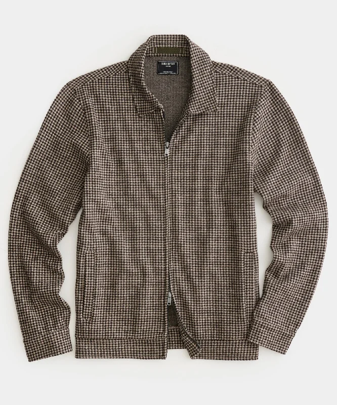 Wool Houndstooth Zip Deck Jacket in Desert Beige