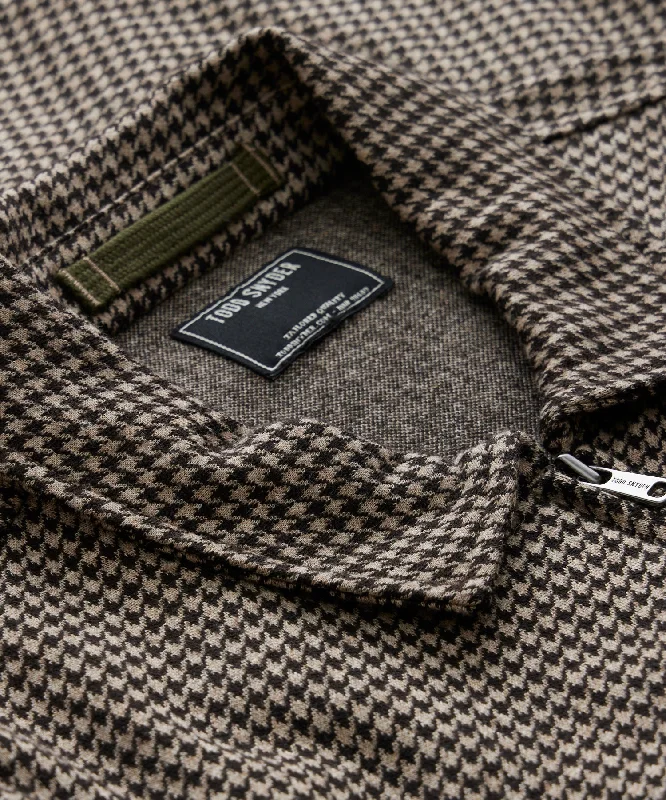 Wool Houndstooth Zip Deck Jacket in Desert Beige