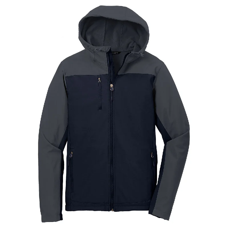 Port Authority Men's Dress Blue Navy/Battleship Grey Hooded Core Soft Shell Jacket