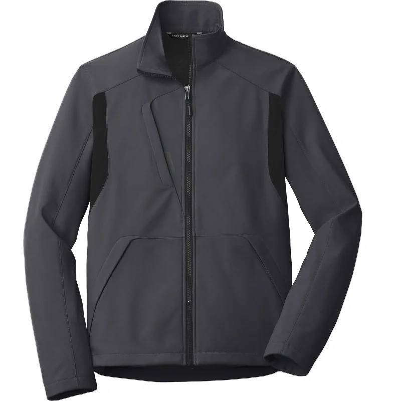 Port Authority Men's Battleship Grey/Black Back-Block Soft Shell Jacket