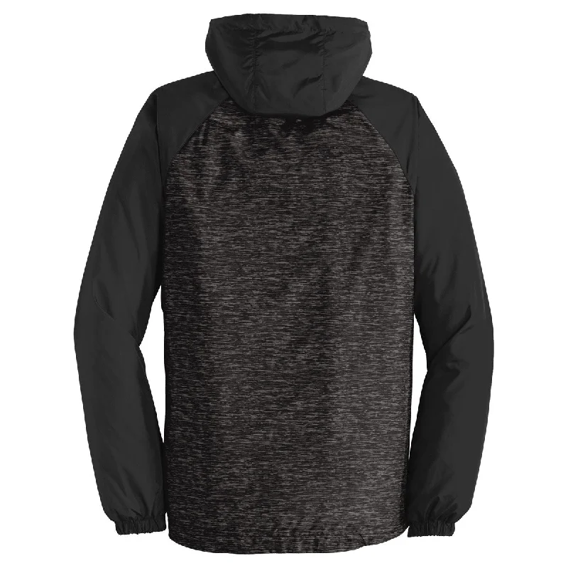 Sport-Tek Men's Black Heather/Black Heather Colorblock Raglan Hooded Wind Jacket