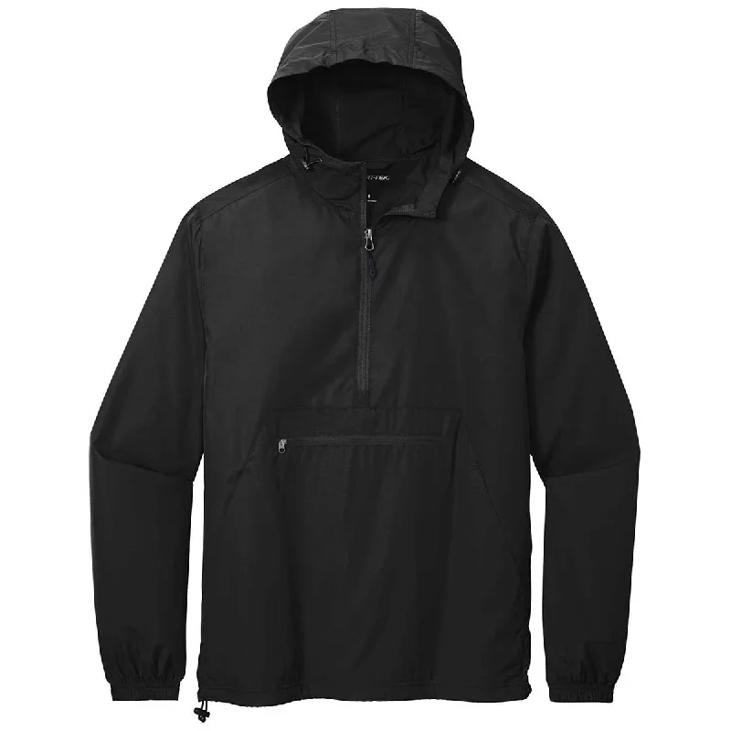 Sport-Tek Men's Black Packable Anorak