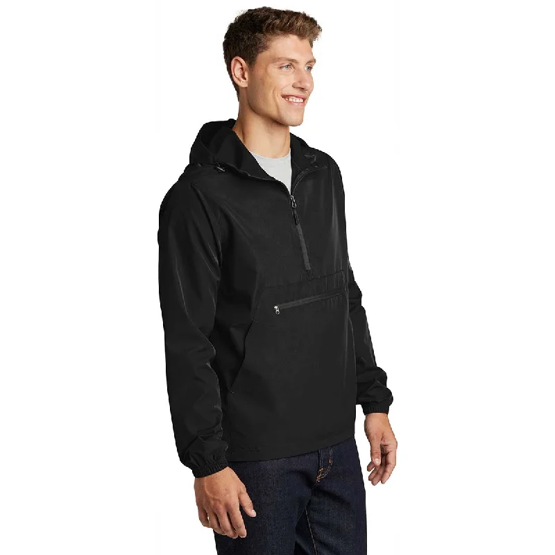 Sport-Tek Men's Black Packable Anorak