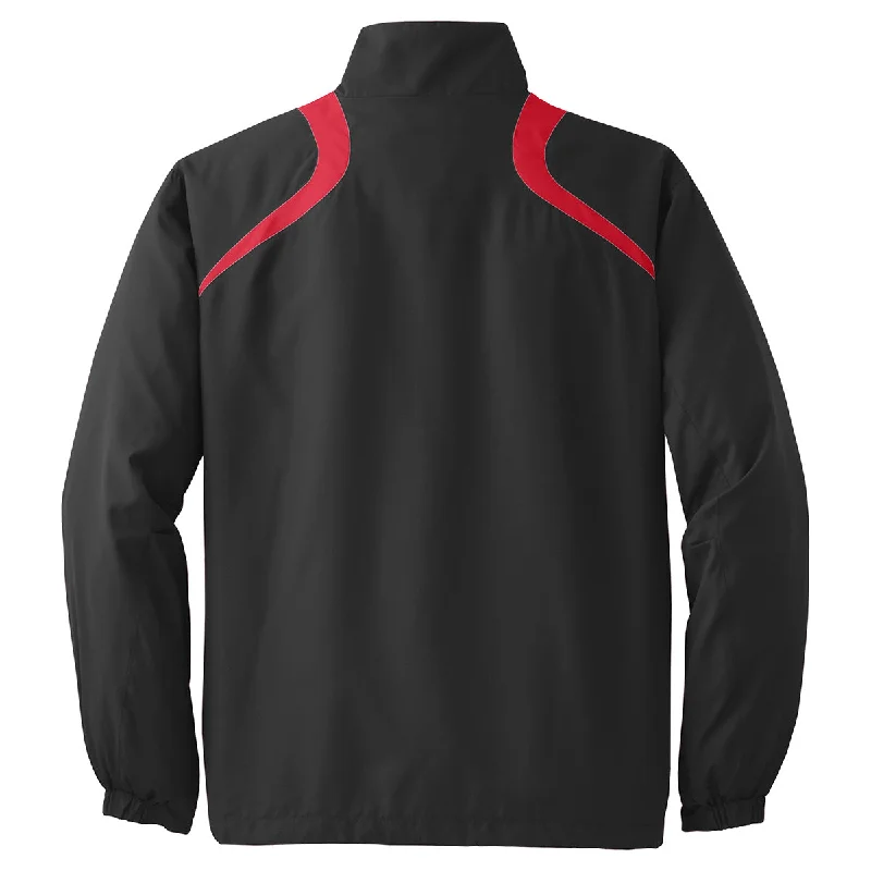 Sport-Tek Men's Black/True Red 1/2-Zip Wind Shirt