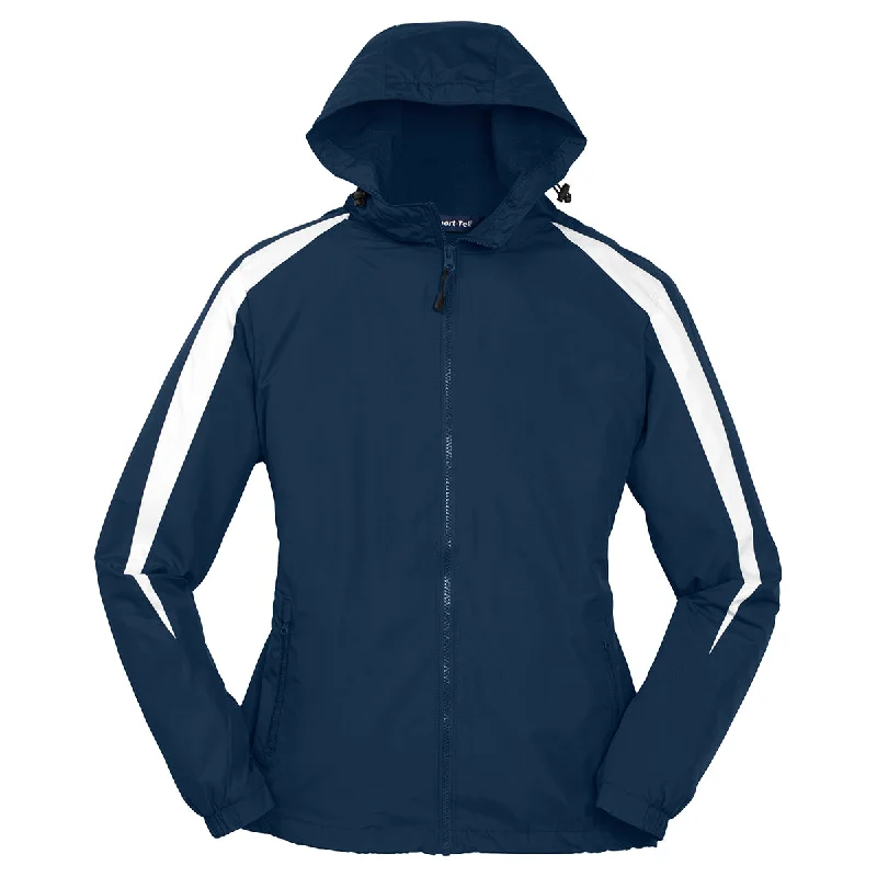 Sport-Tek Men's True Navy/White Fleece-Lined Colorblock Jacket