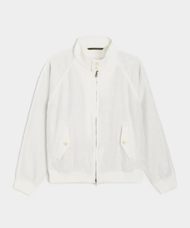 Cropped Linen Harrington Jacket in Bisque