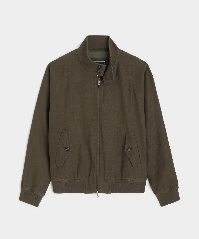 Cropped Linen Harrington Jacket in Espresso Bean