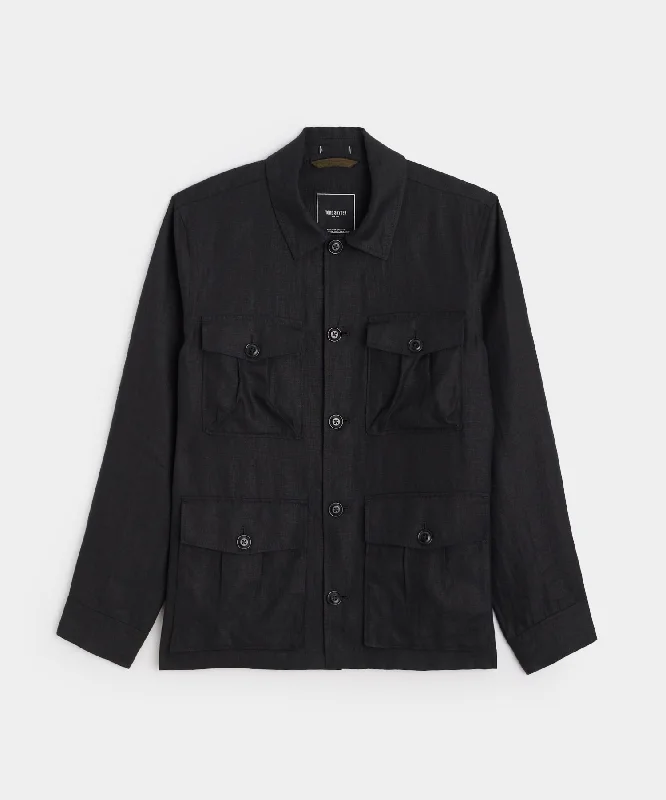 Irish Linen Field Jacket in Black