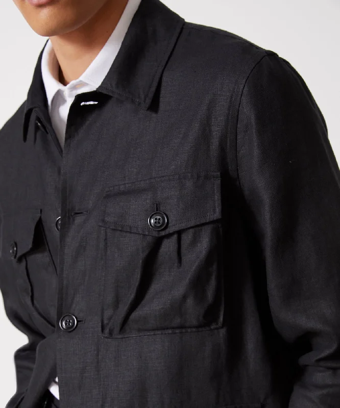 Irish Linen Field Jacket in Black