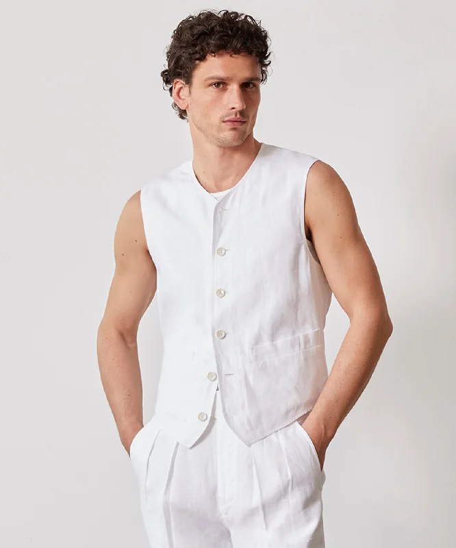 Irish Linen Field Vest in White