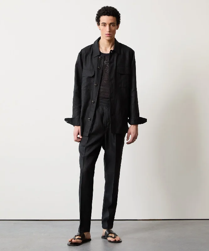 Linen Two-Pocket Overshirt in Black