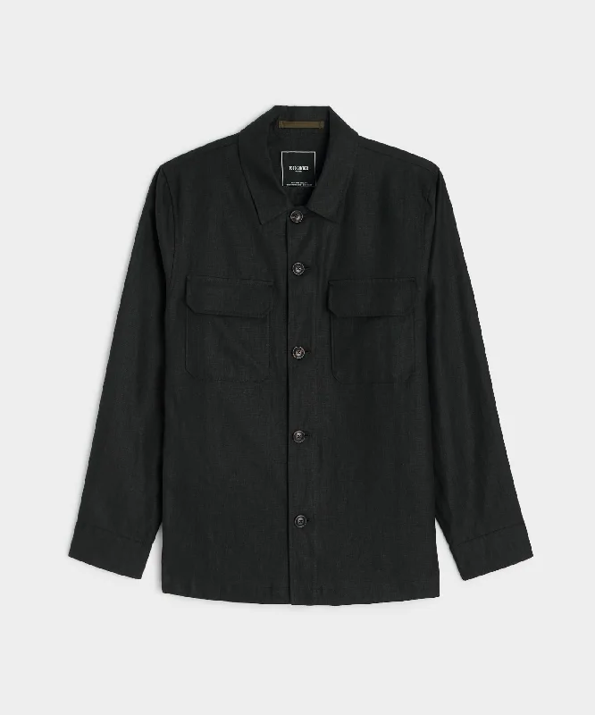 Linen Two-Pocket Overshirt in Black