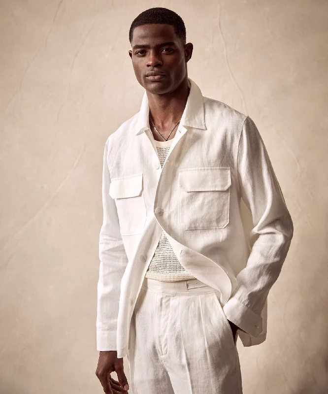 Linen Two-Pocket Overshirt in White