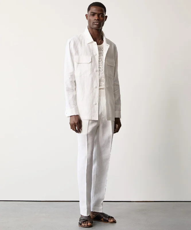 Linen Two-Pocket Overshirt in White