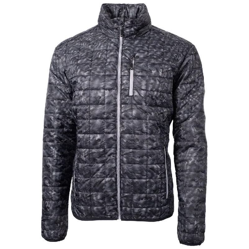 Cutter & Buck Men's Black Rainer PrimaLoft Eco Insulated Full Zip Printed Puffer Jacket