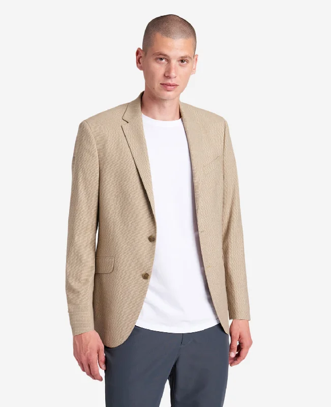 Slim-Fit Tan Mini Check Stretch TECHNI-COLE Sport Coat