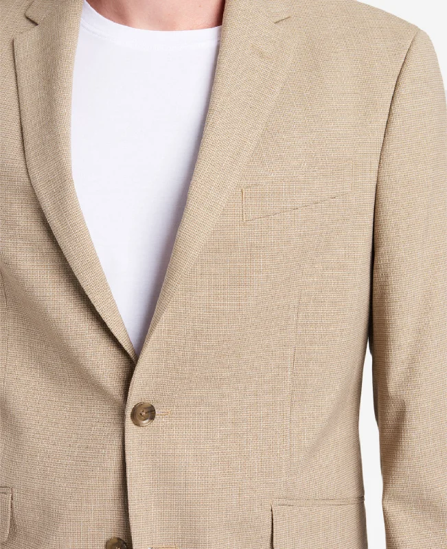 Slim-Fit Tan Mini Check Stretch TECHNI-COLE Sport Coat