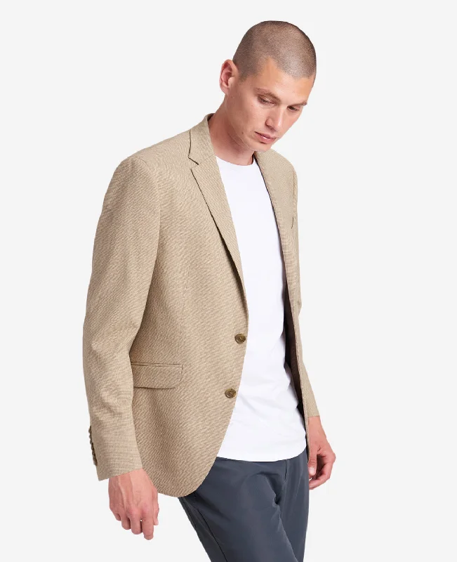 Slim-Fit Tan Mini Check Stretch TECHNI-COLE Sport Coat