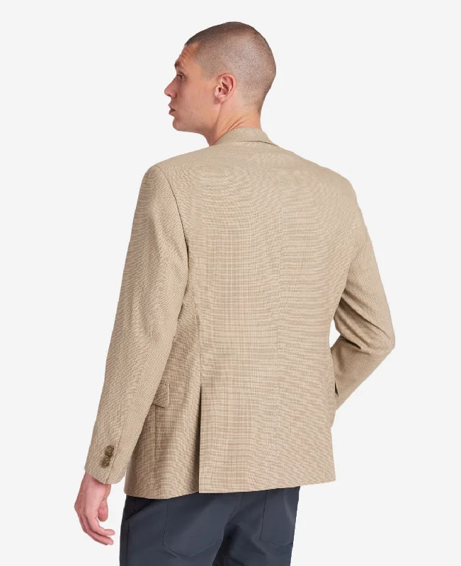 Slim-Fit Tan Mini Check Stretch TECHNI-COLE Sport Coat