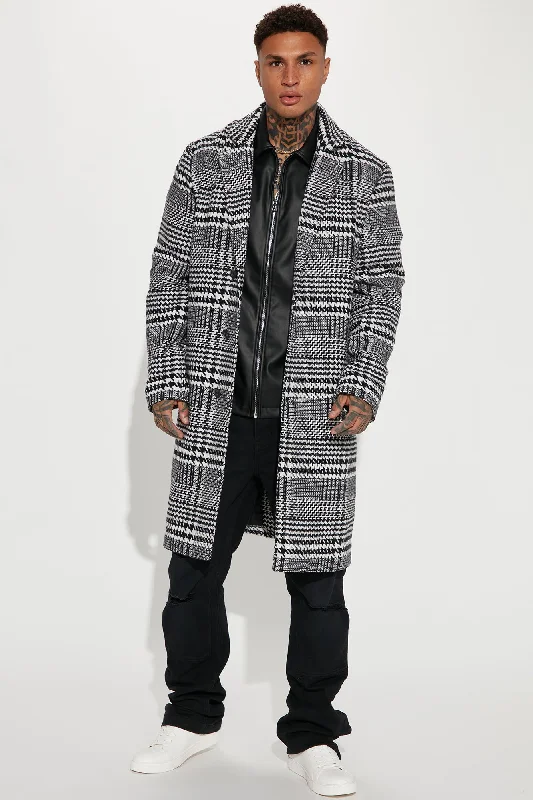 Mixed Plaid Car Coat - Black/combo