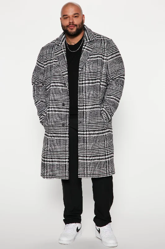 Mixed Plaid Car Coat - Black/combo