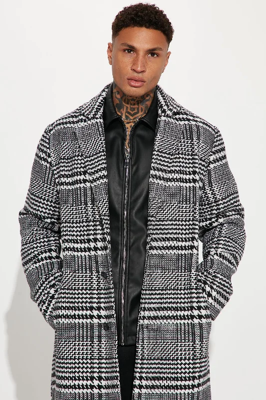 Mixed Plaid Car Coat - Black/combo