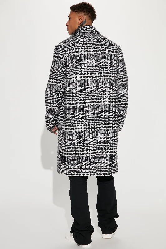 Mixed Plaid Car Coat - Black/combo