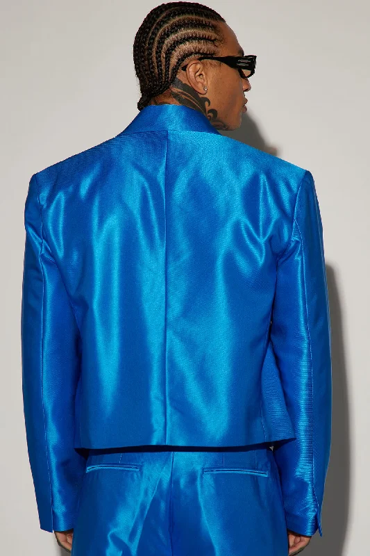 Money Routine Cropped Suit Jacket - Blue