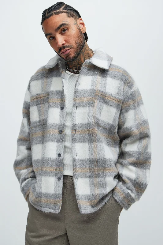 Move Up Plaid Shacket - Grey/combo