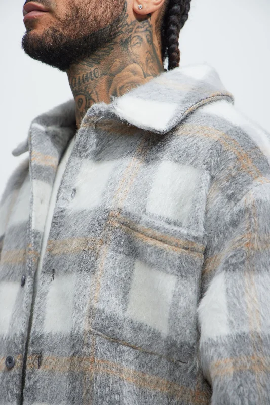 Move Up Plaid Shacket - Grey/combo