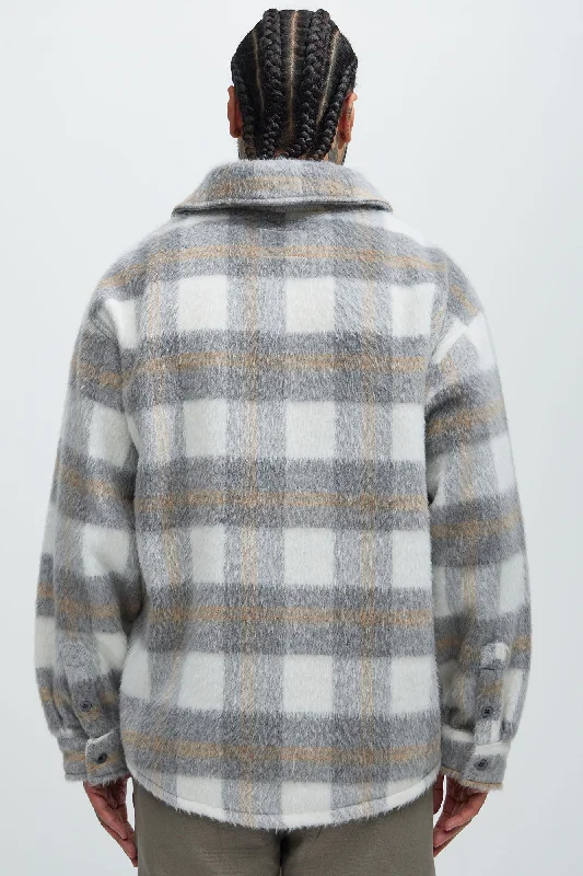 Move Up Plaid Shacket - Grey/combo