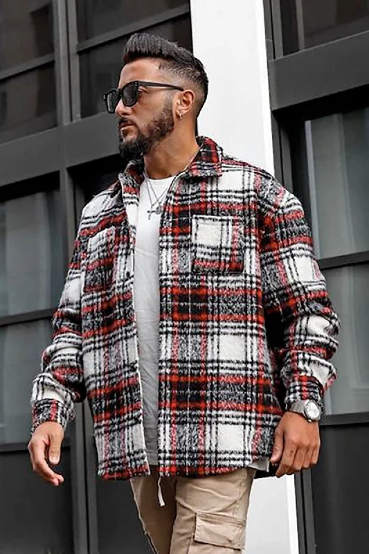 Move Up Plaid Shacket - Red/combo