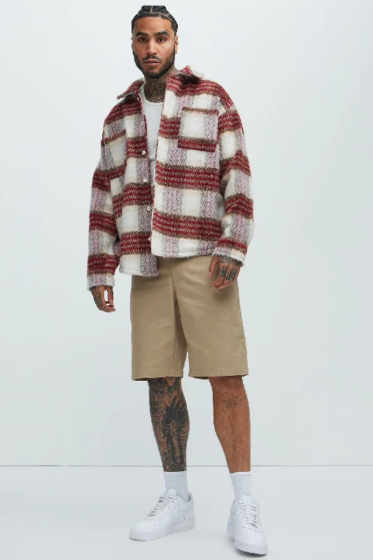 Move Up Plaid Shacket - Red/White