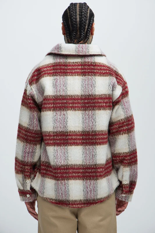 Move Up Plaid Shacket - Red/White