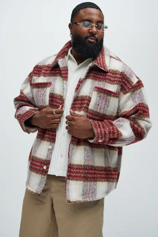 Move Up Plaid Shacket - Red/White