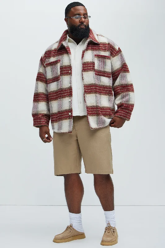 Move Up Plaid Shacket - Red/White