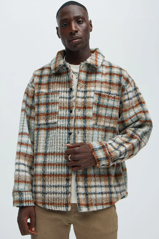 Move Up Plaid Shacket - Tan/Multi