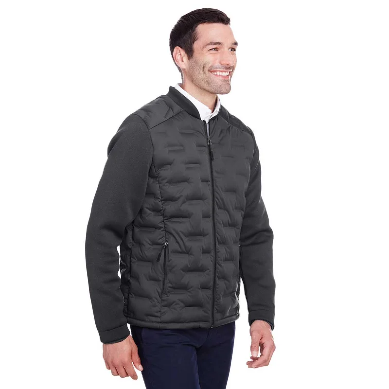 North End Men's Carbon/Black Heather/Black Pioneer Hybrid Bomber Jacket