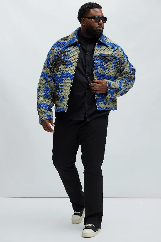 Newbury Jacquard Cropped Jacket - Blue/combo