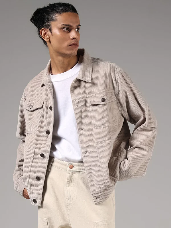 Nuon Beige Corduroy Cotton Relaxed-Fit Jacket