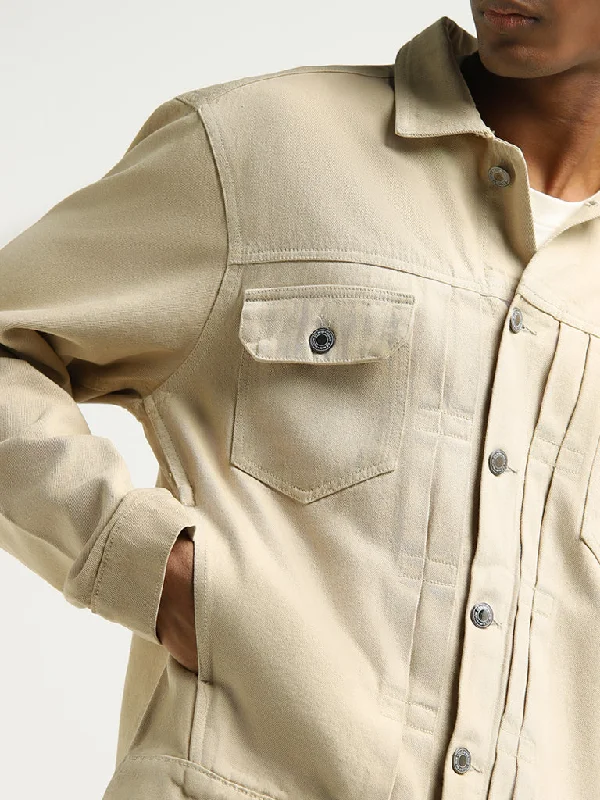 Nuon Beige Denim Relaxed Fit Jacket