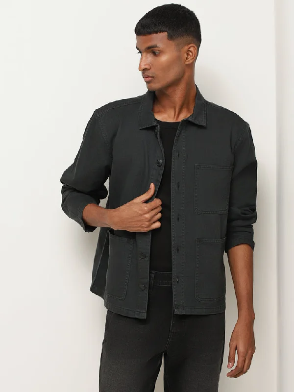 Nuon Black Cotton Relaxed Fit Jacket