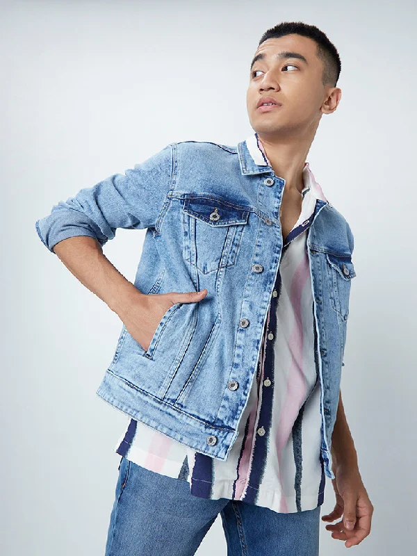 Nuon Light Blue Acid-Wash Slim-Fit Denim Jacket