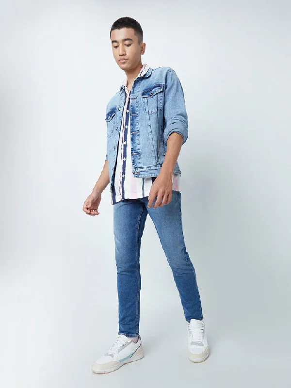 Nuon Light Blue Acid-Wash Slim-Fit Denim Jacket