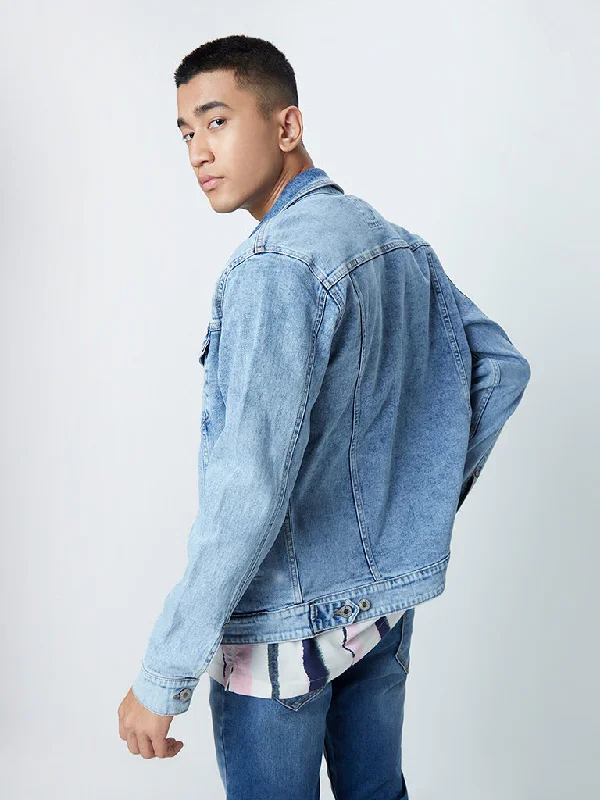 Nuon Light Blue Acid-Wash Slim-Fit Denim Jacket