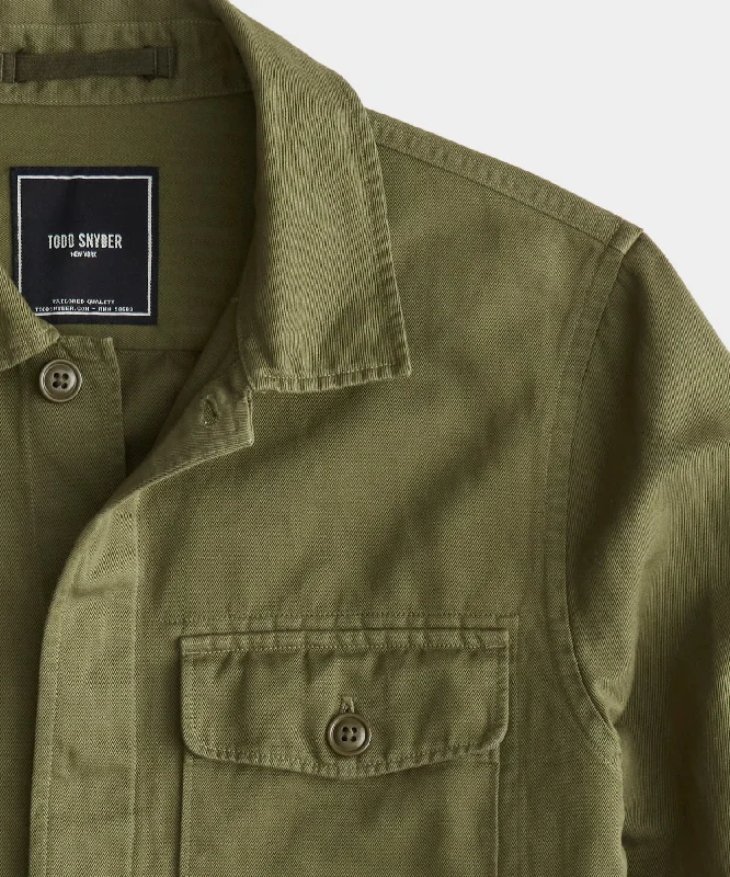 Cotton Linen Officer Shirt Jacket in Olive