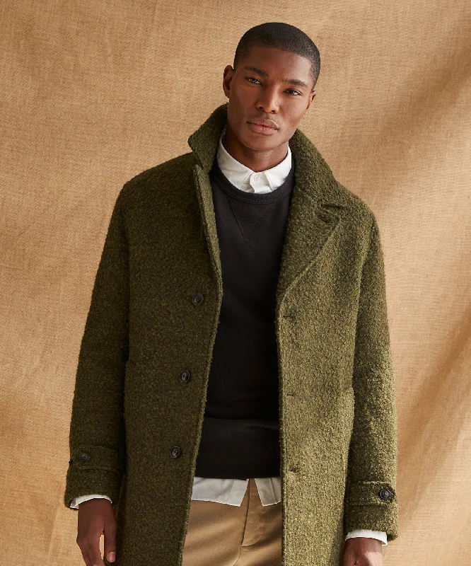 Italian Wool Boucle Carcoat in Olive